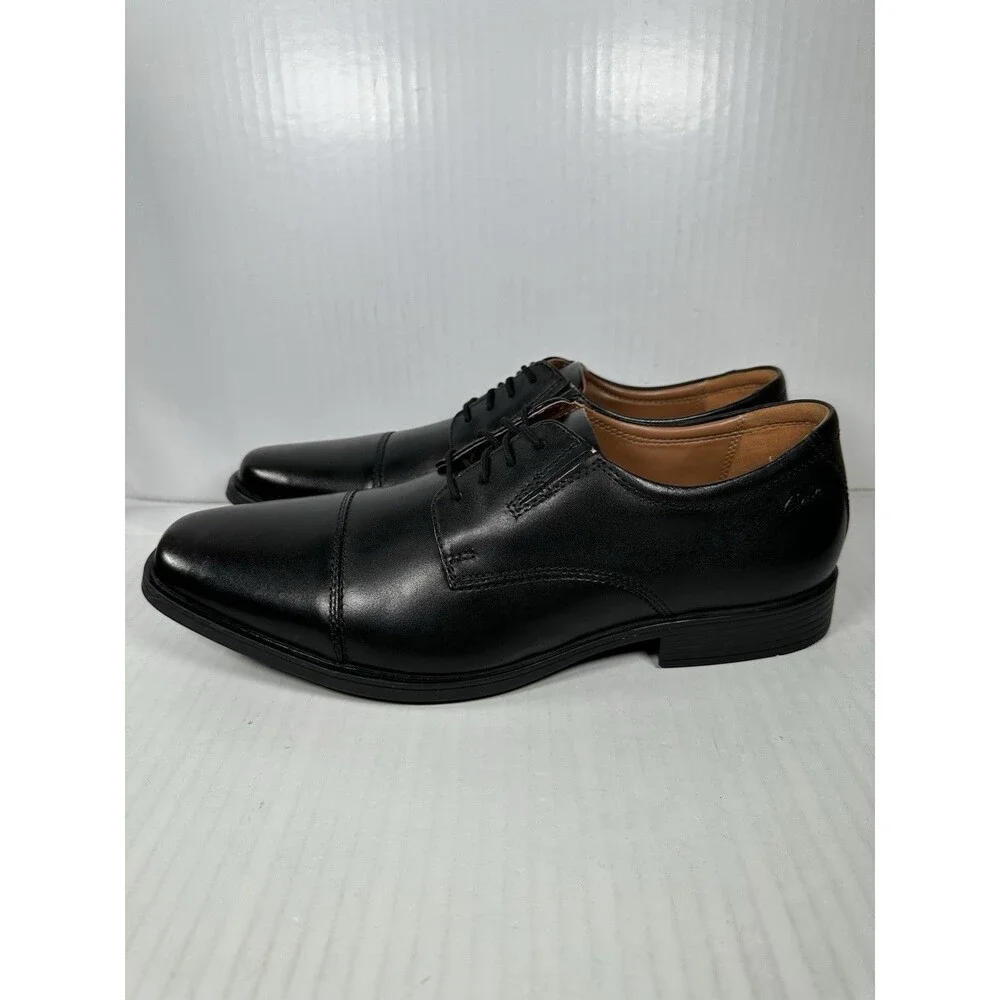 Clarks Tilden Size 11.5 Wide Black Leather Cap Toe Oxford Dress Shoes Mens NEW